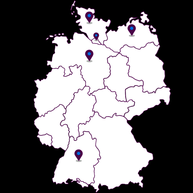 Karte mit Standorten der Team-Mitglieder ( in Bundesländern )